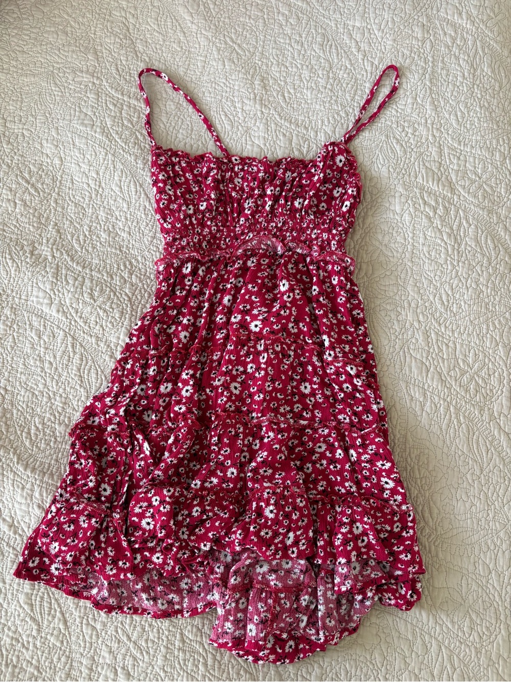 Source Unknown Red Floral Mini Dress with White Accents
